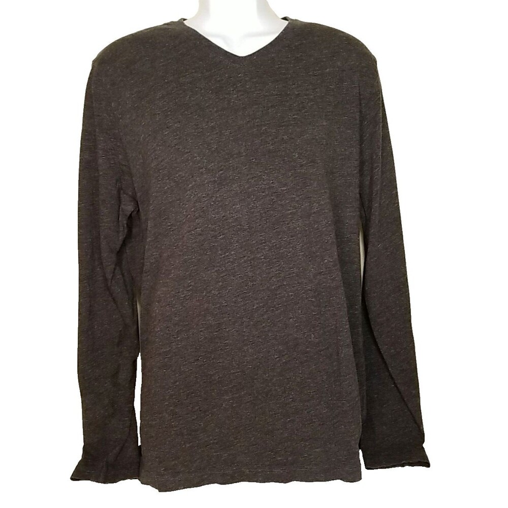 Robert Barakett Montreal Mens Large Gray Cotton Long Sleeve V Neck Shirt     T26